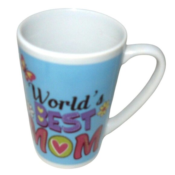 World's Best Mom Ceramic Coffee Tea Mug Cup Blue w Butterfly & Flower Design - Picture 1 of 5